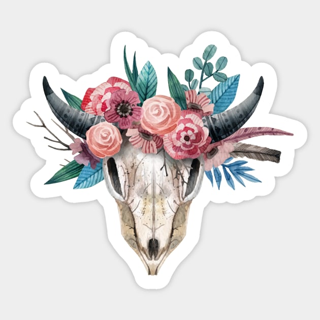 Animal Skull with flower crown Sticker by Digster